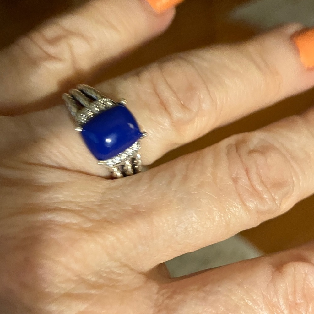 David Yurman Blue Stone Silver Ring with diamonds